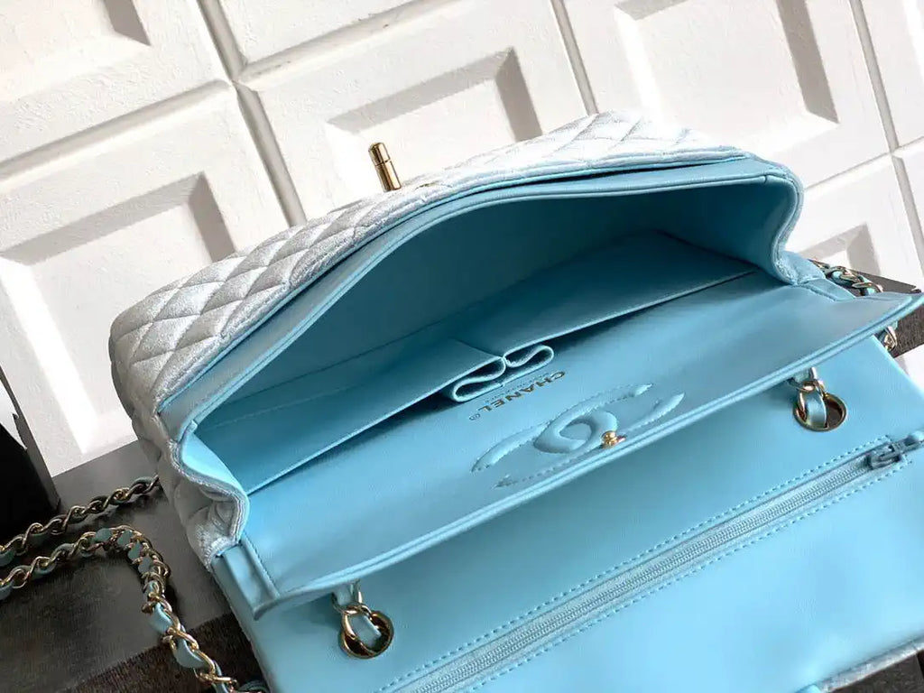 Chanel A01112 Flap Classic 11.12 Handbag Velvet diamond pattern Blue