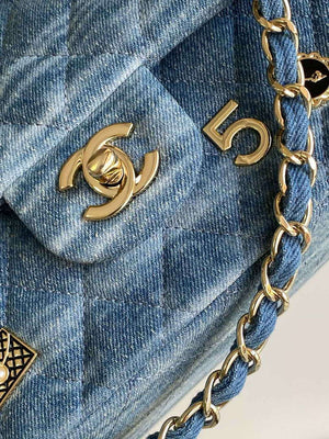 Chanel A01112 Flap Classic 11.12 Handbag Vintage denim jeans & Gold-Tone - Default Title - View 6