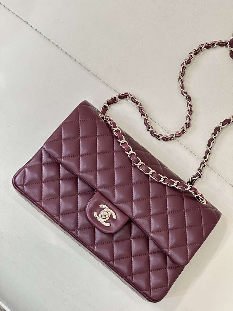 Chanel A01112 Flap Classic 11.12 Handbag Wine Red Lambskin Gold