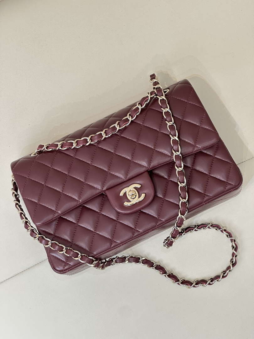 Chanel A01112 Flap Classic 11.12 Handbag Wine Red Lambskin Gold