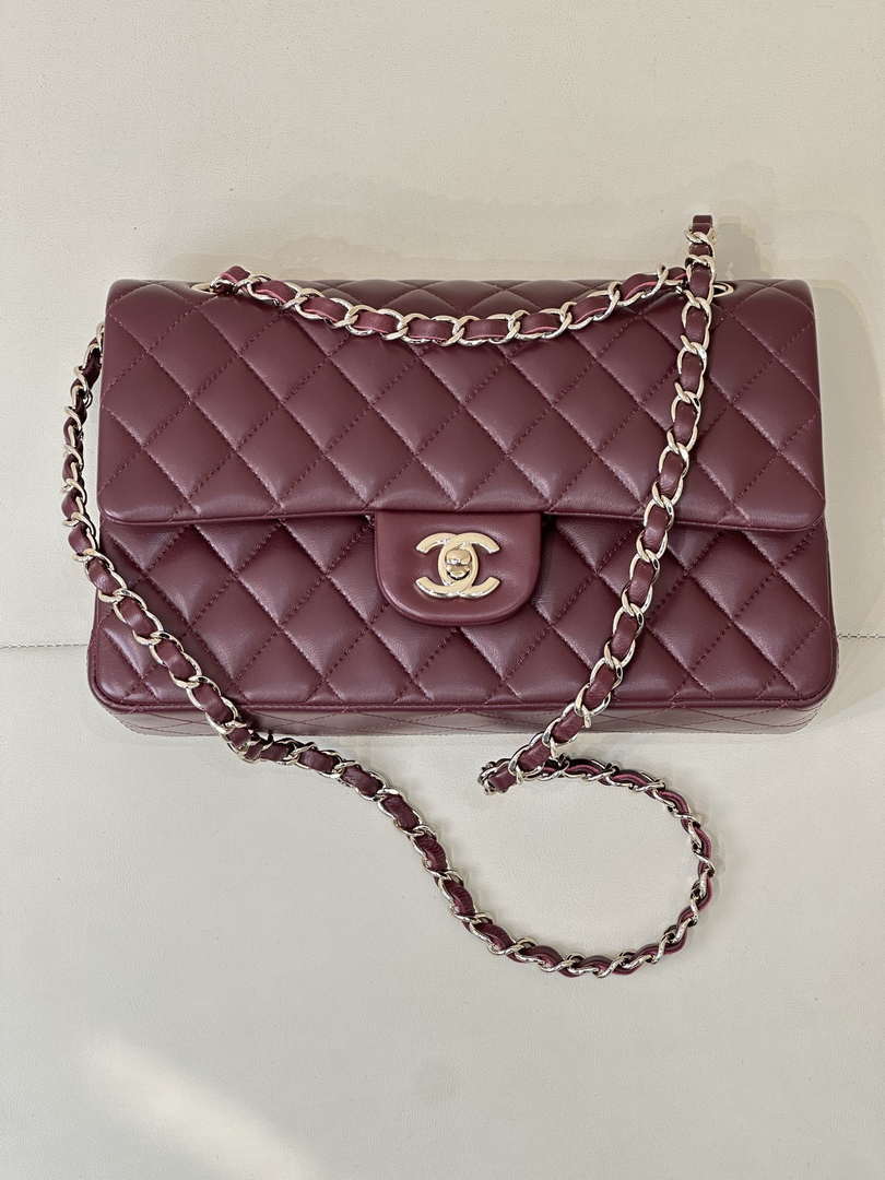 Chanel A01112 Flap Classic 11.12 Handbag Wine Red Lambskin Gold