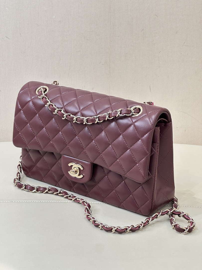 Chanel A01112 Flap Classic 11.12 Handbag Wine Red Lambskin Gold