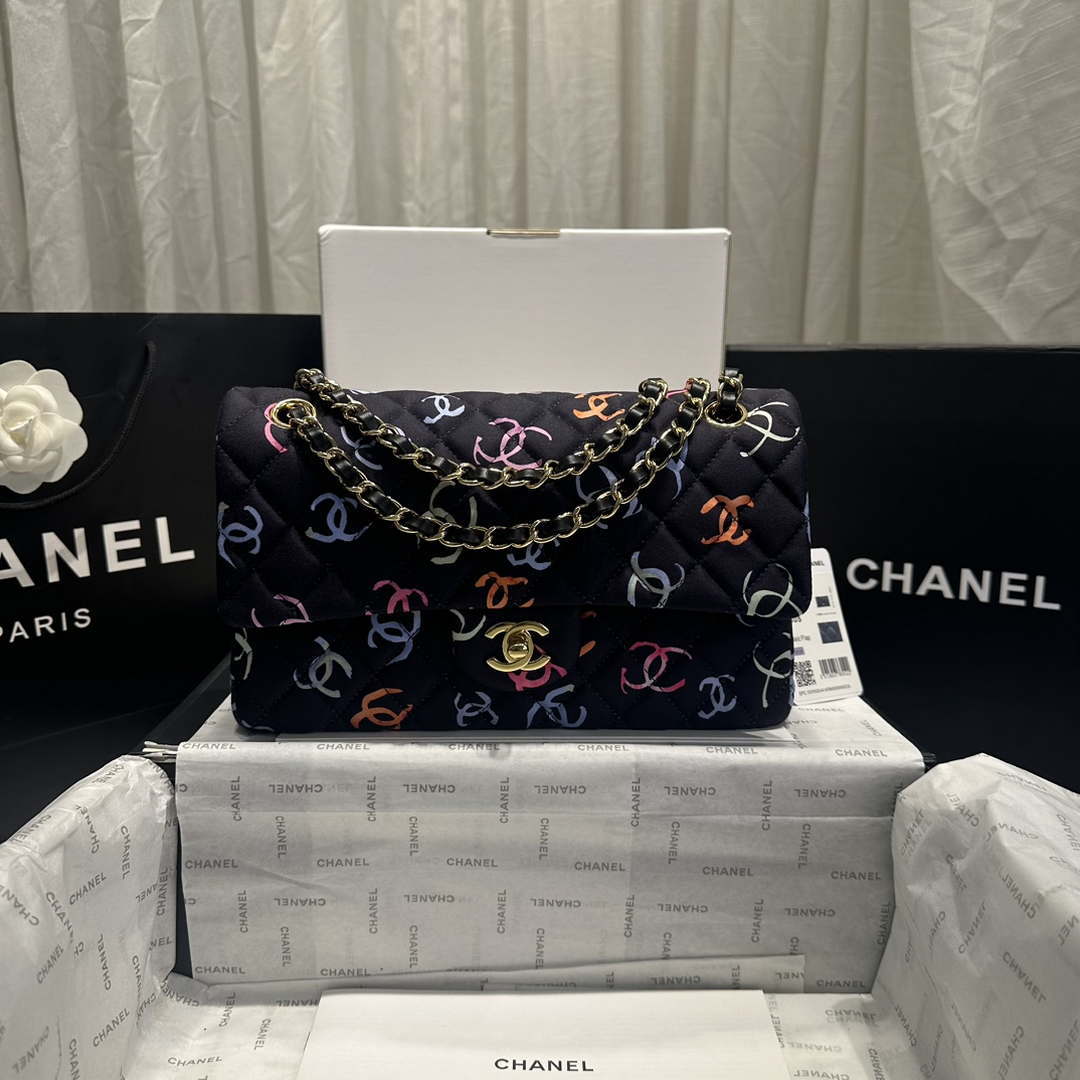 Chanel A01112 Flap Classic 11.12  Printed Fabric & Gold Metal Black & Multicolour - Default Title - View 1