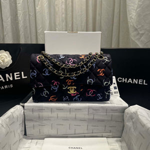 Chanel A01112 Flap Classic 11.12  Printed Fabric & Gold Metal Black & Multicolour - Default Title - View 1