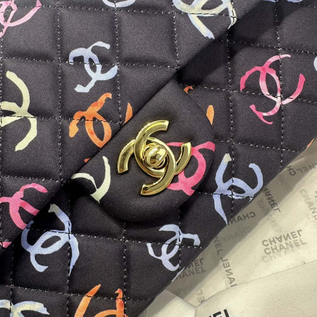 Chanel A01112 Flap Classic 11.12  Printed Fabric & Gold Metal Black & Multicolour - Default Title - View 3