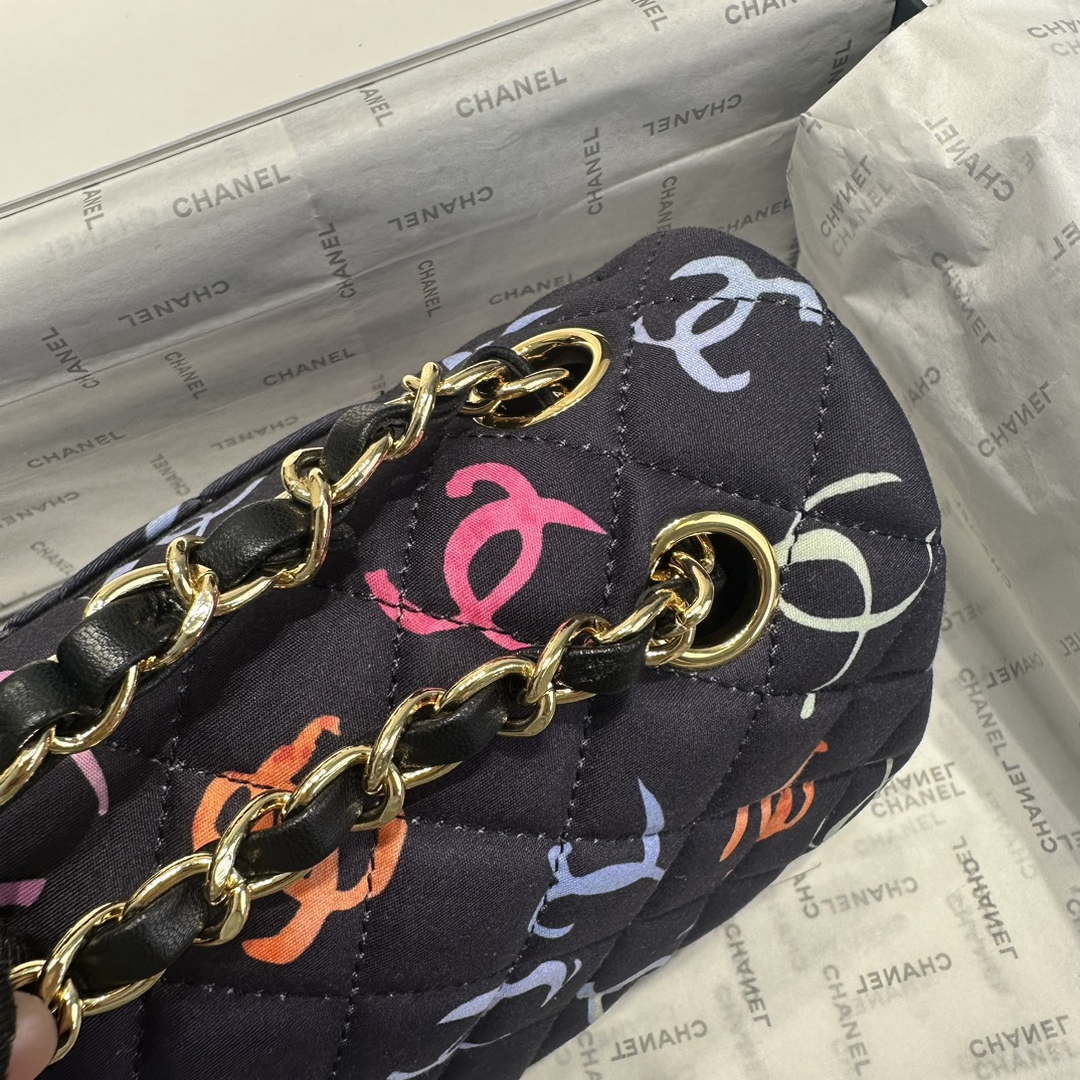 Chanel A01112 Flap Classic 11.12  Printed Fabric & Gold Metal Black & Multicolour - Default Title - View 4