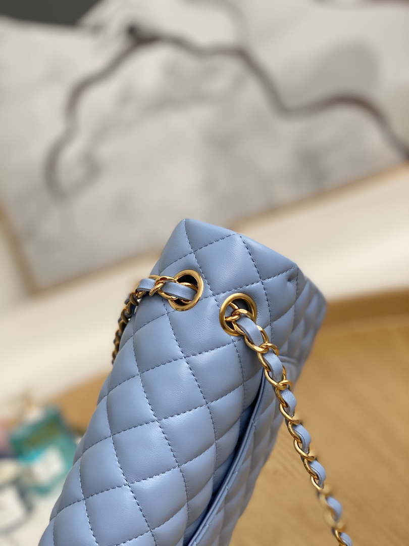 Chanel A01112 Flap Classic Bag Lambskin Light Blue Gold
