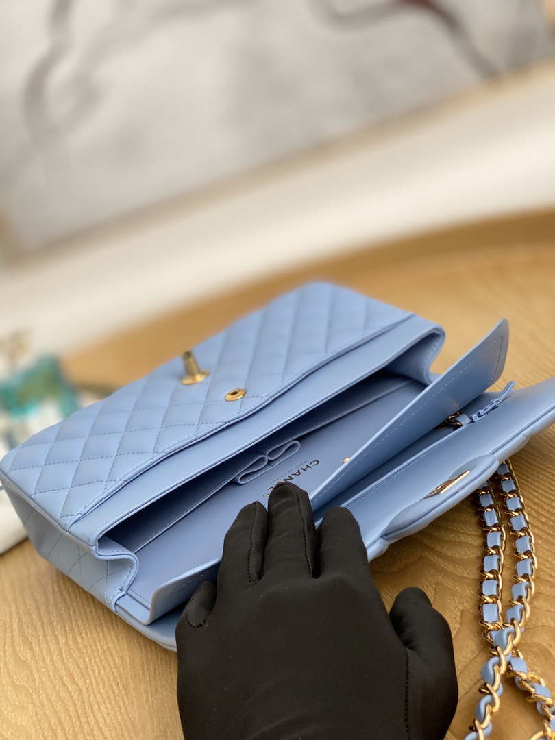 Chanel A01112 Flap Classic Bag Lambskin Light Blue Gold - Default Title - View 6