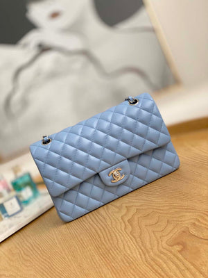 Chanel A01112 Flap Classic Bag Lambskin Light Blue Silver - Default Title - View 1