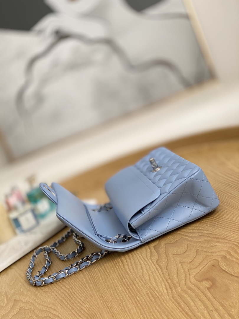 Chanel A01112 Flap Classic Bag Lambskin Light Blue Silver