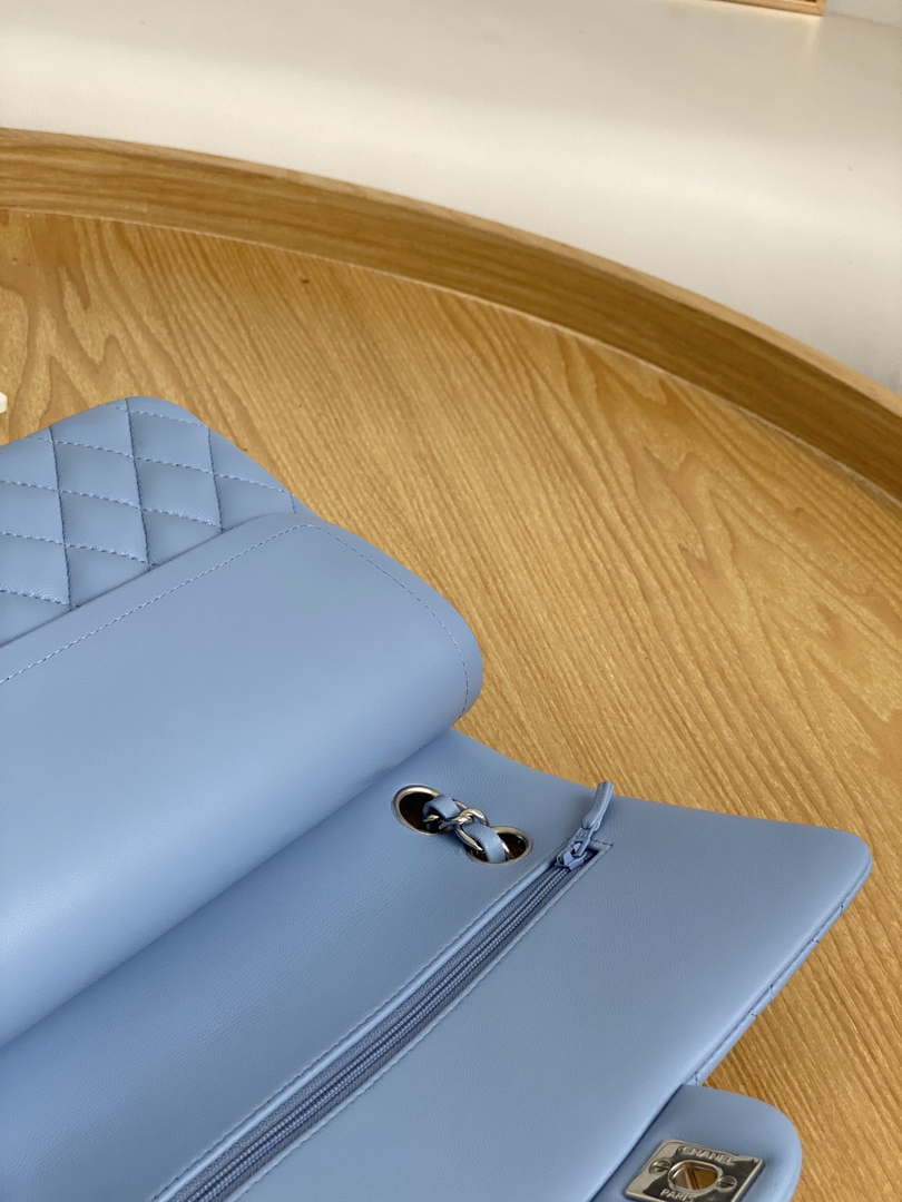 Chanel A01112 Flap Classic Bag Lambskin Light Blue Silver