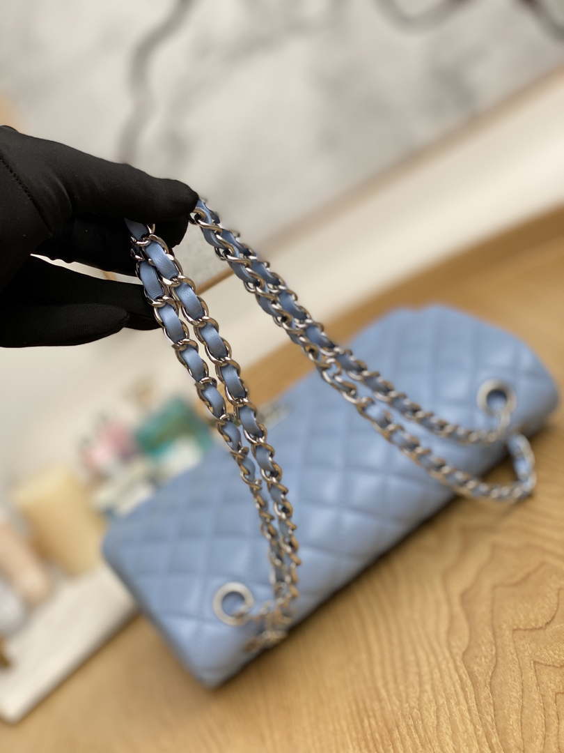 Chanel A01112 Flap Classic Bag Lambskin Light Blue Silver - Default Title - View 8