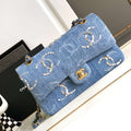 Chanel A01112 Flap Classic Handbag Blue Denim beaded sequin bag - Default Title - View 1