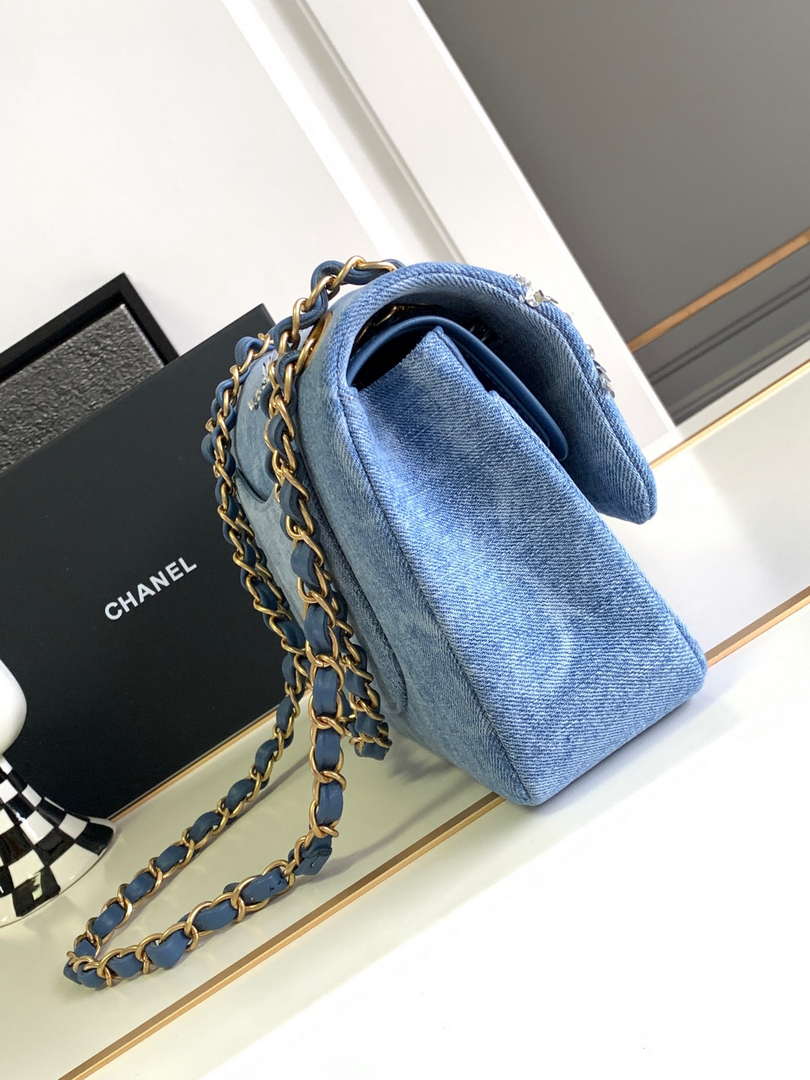 Chanel A01112 Flap Classic Handbag Blue Denim beaded sequin bag - Default Title - View 2