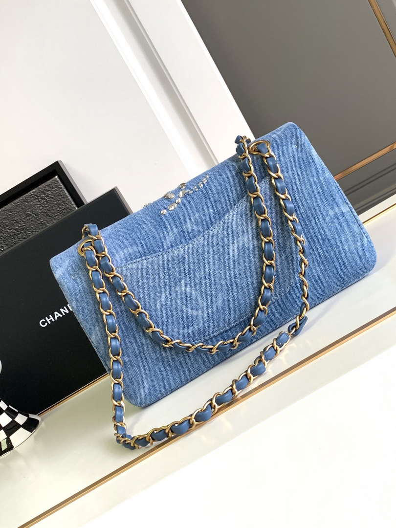 Chanel A01112 Flap Classic Handbag Blue Denim beaded sequin bag - Default Title - View 3