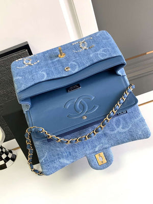 Chanel A01112 Flap Classic Handbag Blue Denim beaded sequin bag - Default Title - View 7