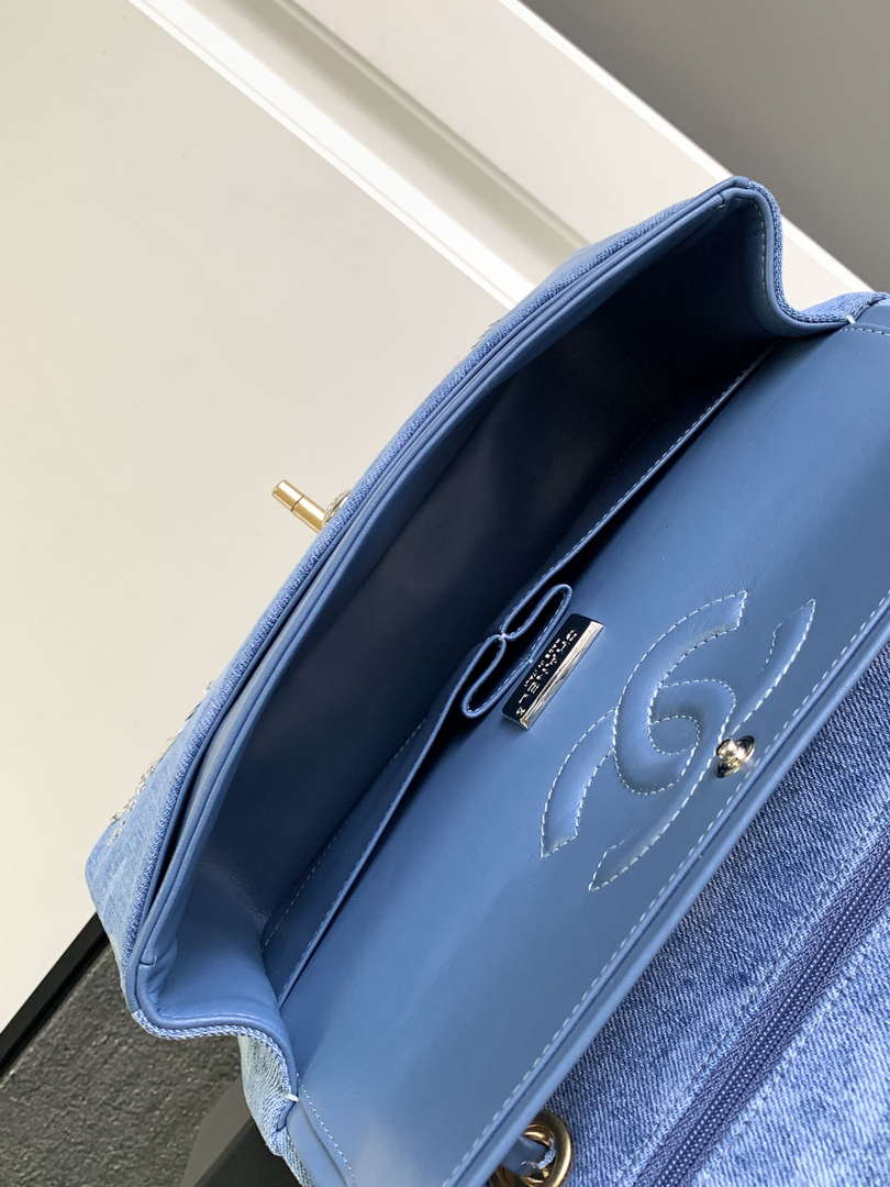 Chanel A01112 Flap Classic Handbag Blue Denim beaded sequin bag - Default Title - View 8