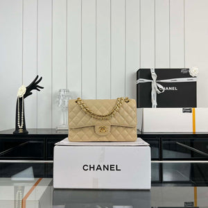 Chanel A01112 Flap Classic Handbag Grained Calfskin & Gold-Tone Metal Apricot - Default Title - View 1