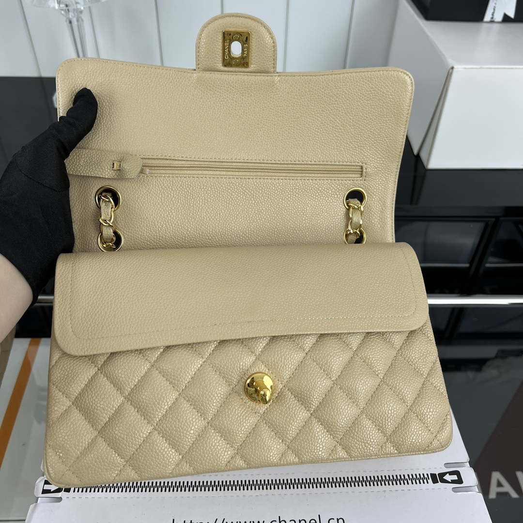Chanel A01112 Flap Classic Handbag Grained Calfskin & Gold-Tone Metal Apricot - Default Title - View 6