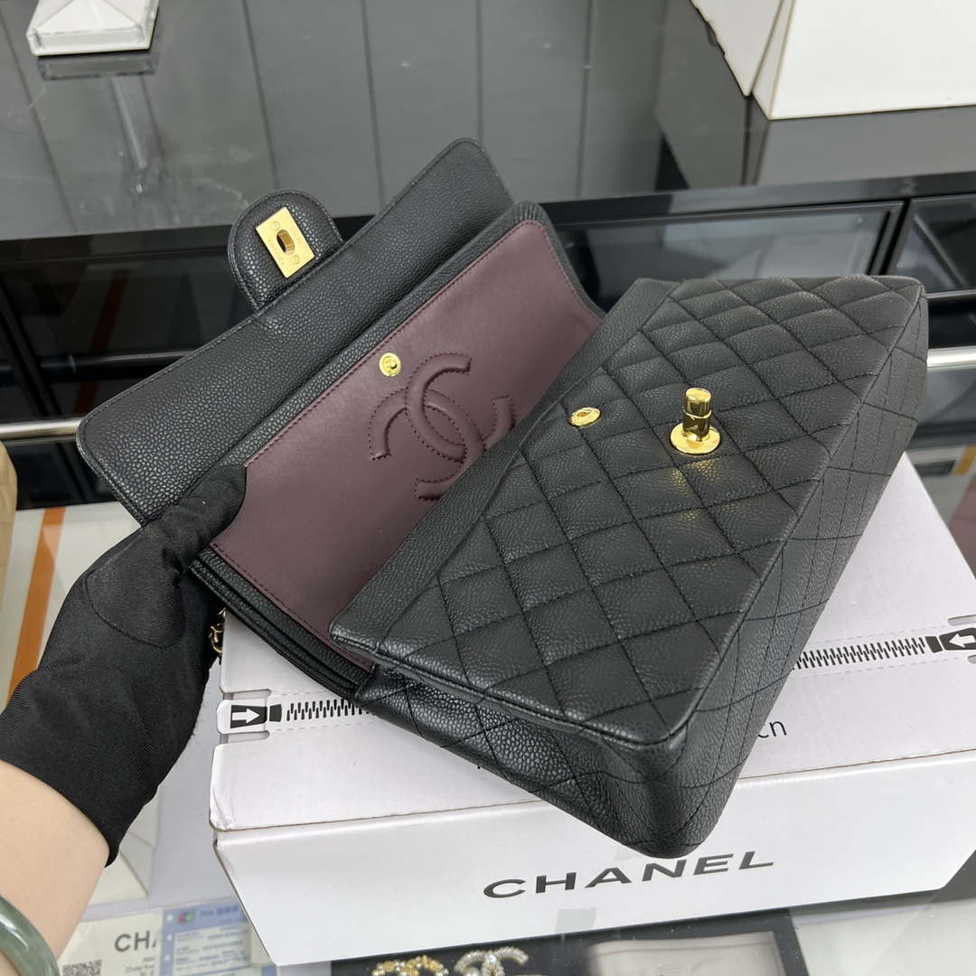 Chanel A01112 Flap Classic Handbag Grained Calfskin & Gold-Tone Metal Black - Default Title - View 7
