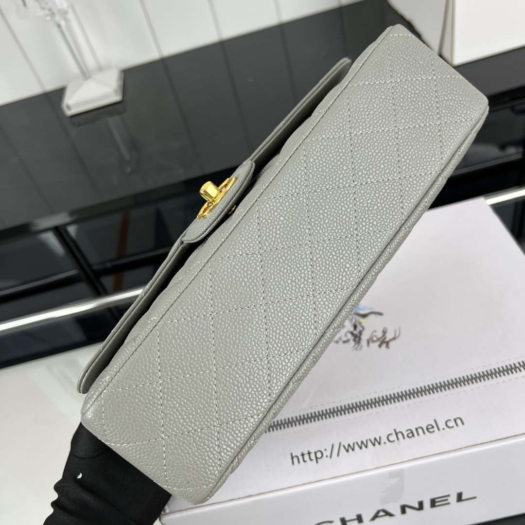 Chanel A01112 Flap Classic Handbag Grained Calfskin & Gold-Tone Metal Gray - Default Title - View 5