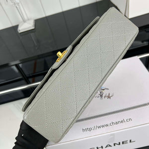 Chanel A01112 Flap Classic Handbag Grained Calfskin & Gold-Tone Metal Gray - Default Title - View 5