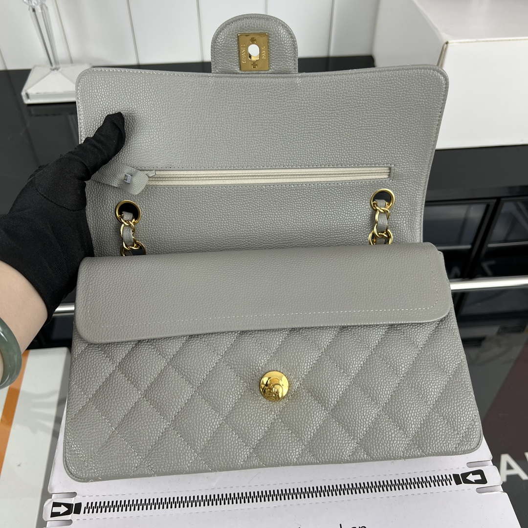 Chanel A01112 Flap Classic Handbag Grained Calfskin & Gold-Tone Metal Gray - Default Title - View 6