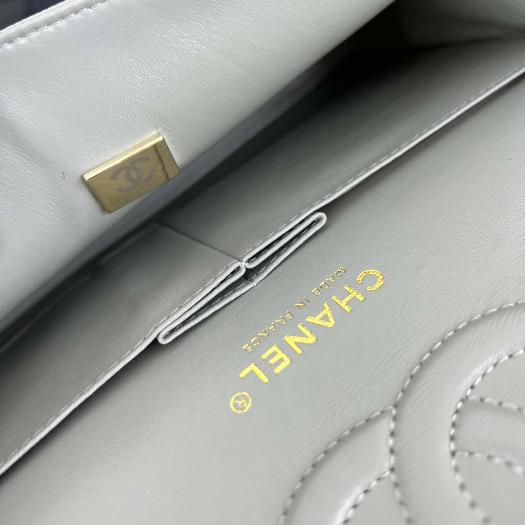 Chanel A01112 Flap Classic Handbag Grained Calfskin & Gold-Tone Metal Gray - Default Title - View 9