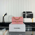 Chanel A01112 Flap Classic Handbag Grained Calfskin & Gold-Tone Metal Pink