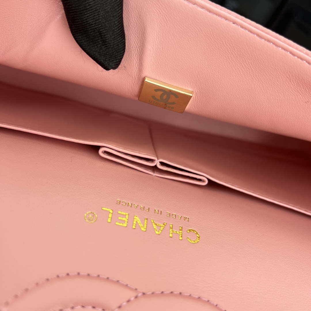 Chanel A01112 Flap Classic Handbag Grained Calfskin & Gold-Tone Metal Pink - Default Title - View 9