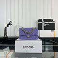 Chanel A01112 Flap Classic Handbag Grained Calfskin & Gold-Tone Metal Purple - Default Title - View 1