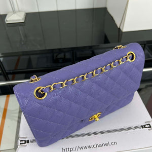 Chanel A01112 Flap Classic Handbag Grained Calfskin & Gold-Tone Metal Purple - Default Title - View 3