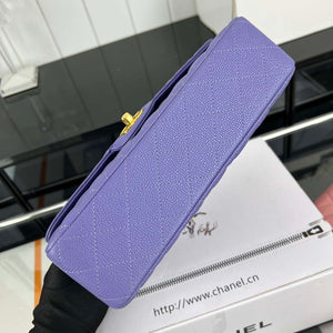 Chanel A01112 Flap Classic Handbag Grained Calfskin & Gold-Tone Metal Purple - Default Title - View 4