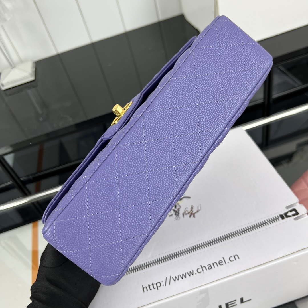 Chanel A01112 Flap Classic Handbag Grained Calfskin & Gold-Tone Metal Purple