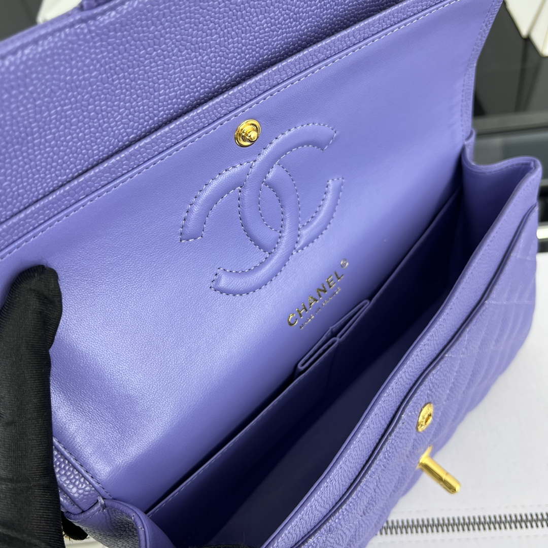 Chanel A01112 Flap Classic Handbag Grained Calfskin & Gold-Tone Metal Purple - Default Title - View 7