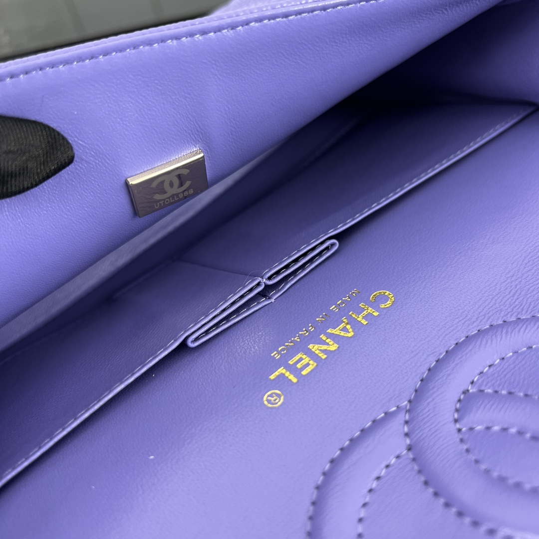 Chanel A01112 Flap Classic Handbag Grained Calfskin & Gold-Tone Metal Purple - Default Title - View 8