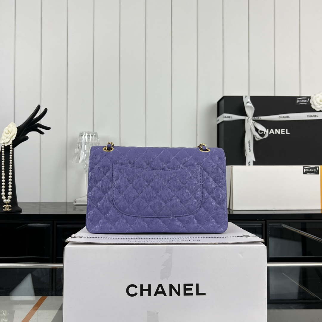 Chanel A01112 Flap Classic Handbag Grained Calfskin & Gold-Tone Metal Purple - Default Title - View 9