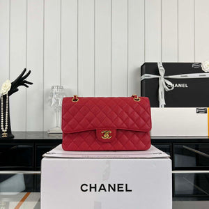 Chanel A01112 Flap Classic Handbag Grained Calfskin & Gold-Tone Metal Red - Default Title - View 2