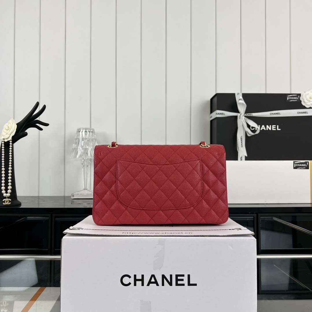 Chanel A01112 Flap Classic Handbag Grained Calfskin & Gold-Tone Metal Red - Default Title - View 3