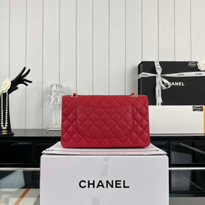 Chanel A01112 Flap Classic Handbag Grained Calfskin & Gold-Tone Metal Red - Default Title - View 3