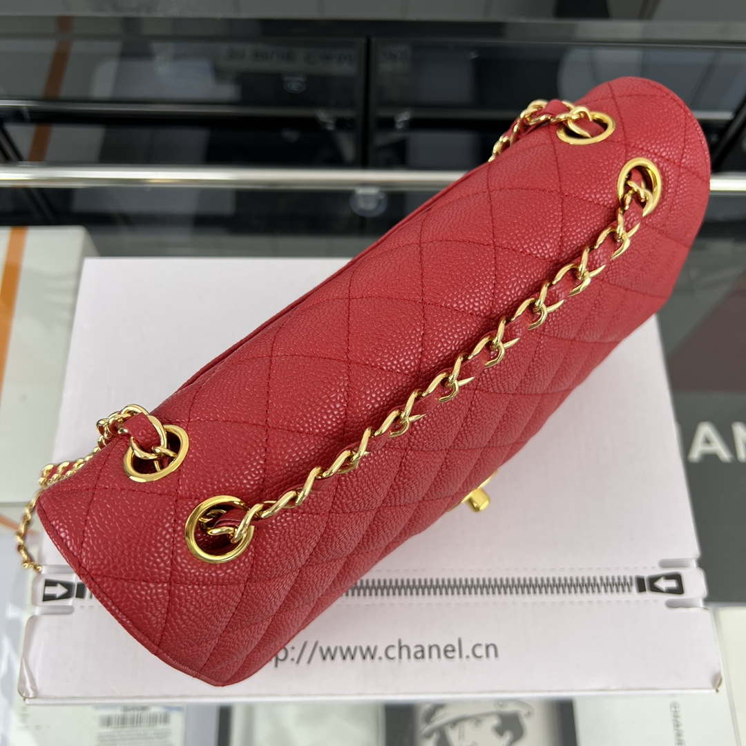 Chanel A01112 Flap Classic Handbag Grained Calfskin & Gold-Tone Metal Red - Default Title - View 4