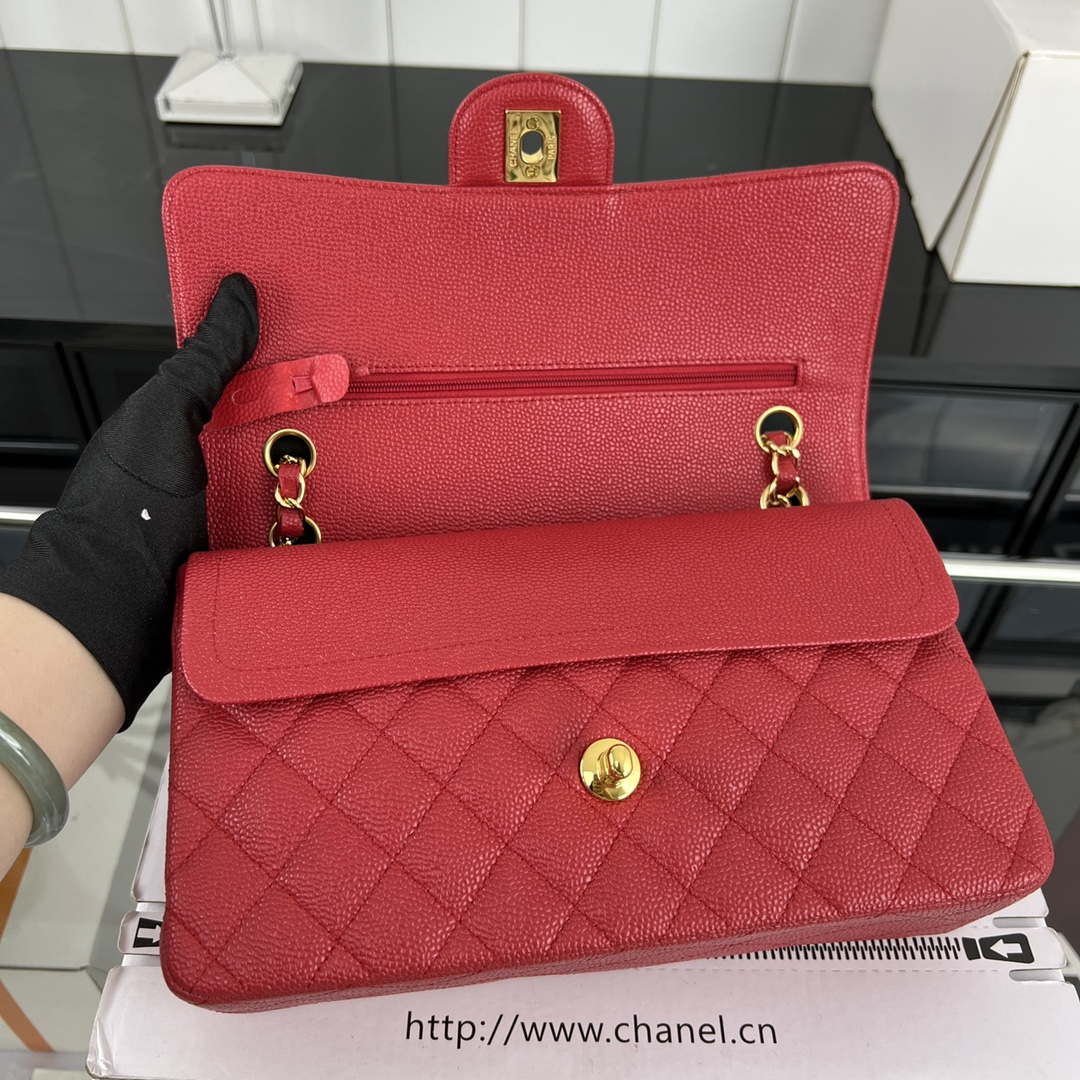 Chanel A01112 Flap Classic Handbag Grained Calfskin & Gold-Tone Metal Red - Default Title - View 6