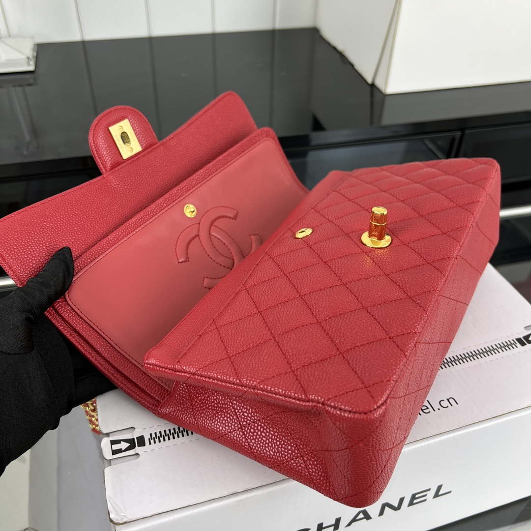 Chanel A01112 Flap Classic Handbag Grained Calfskin & Gold-Tone Metal Red - Default Title - View 7