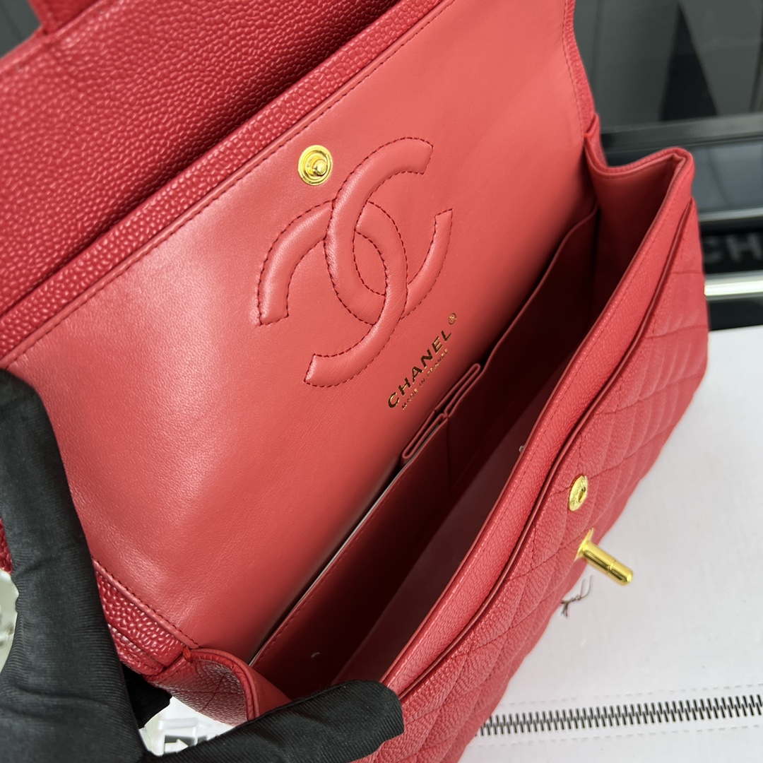 Chanel A01112 Flap Classic Handbag Grained Calfskin & Gold-Tone Metal Red - Default Title - View 8