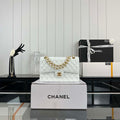 Chanel A01112 Flap Classic Handbag Grained Calfskin & Gold-Tone Metal White