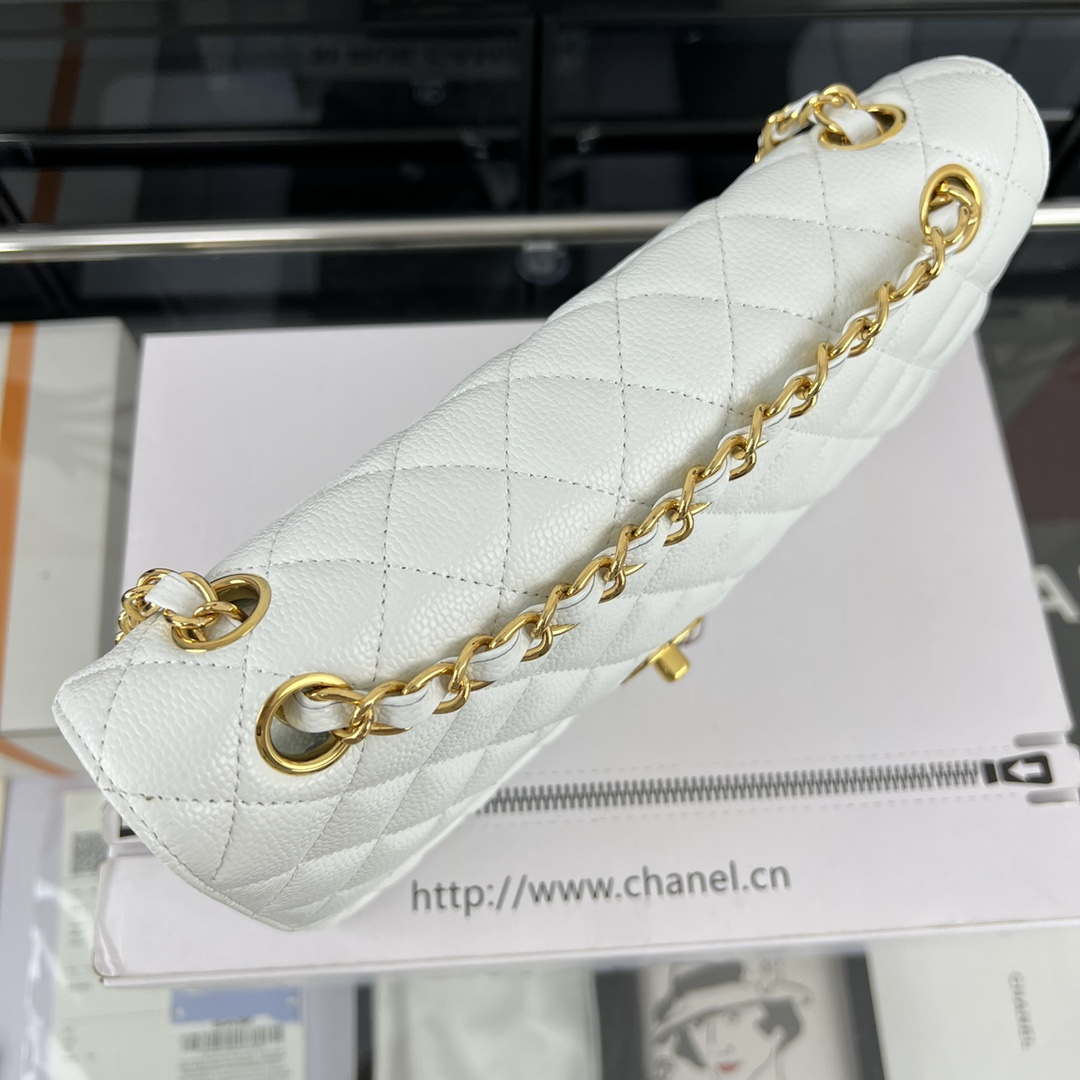 Chanel A01112 Flap Classic Handbag Grained Calfskin & Gold-Tone Metal White - Default Title - View 4