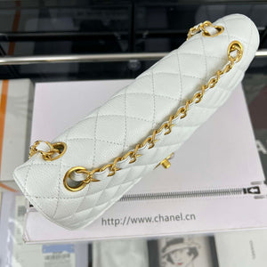 Chanel A01112 Flap Classic Handbag Grained Calfskin & Gold-Tone Metal White - Default Title - View 4