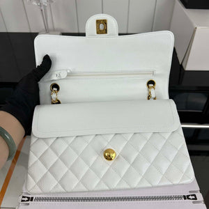 Chanel A01112 Flap Classic Handbag Grained Calfskin & Gold-Tone Metal White - Default Title - View 6