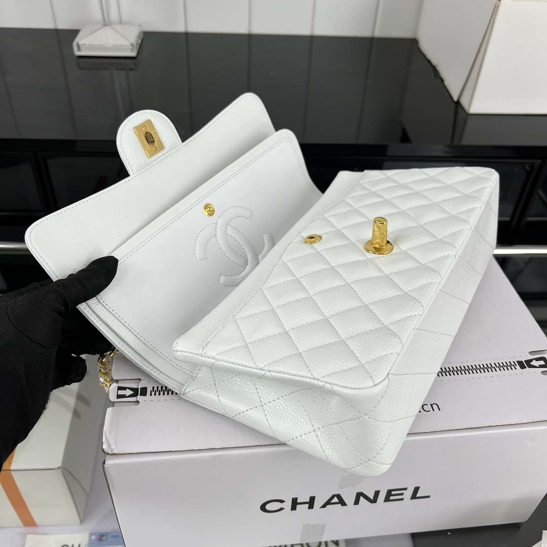 Chanel A01112 Flap Classic Handbag Grained Calfskin & Gold-Tone Metal White - Default Title - View 7