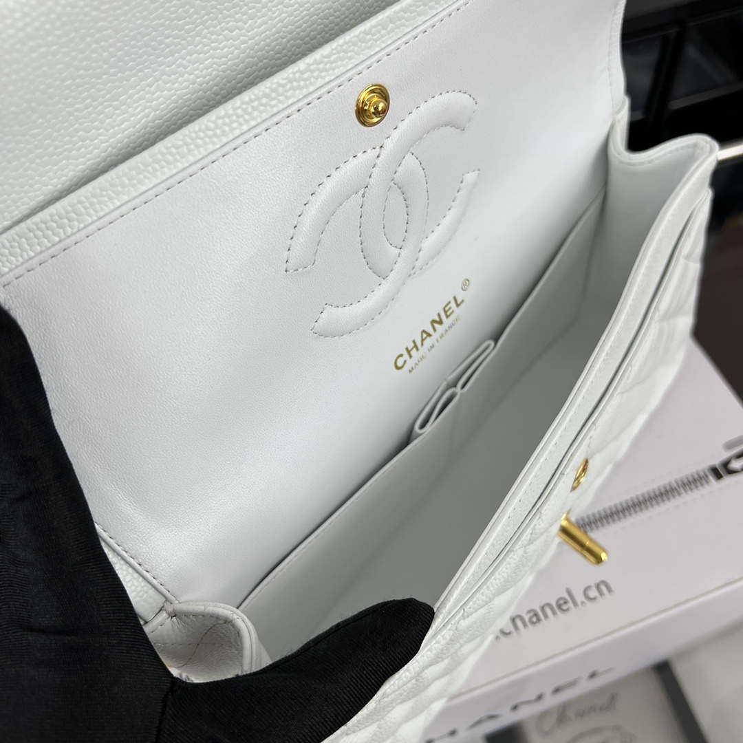 Chanel A01112 Flap Classic Handbag Grained Calfskin & Gold-Tone Metal White - Default Title - View 8